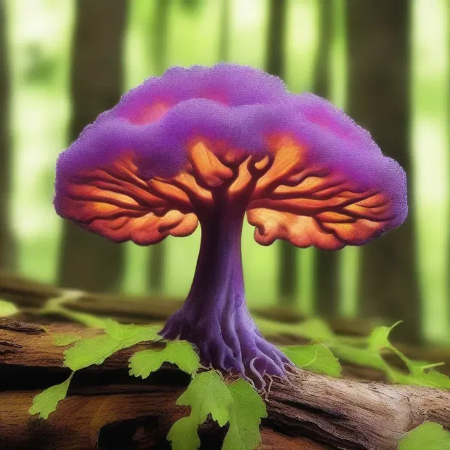 In the magical realm of Zephyria, an antheridiophore grows on the rare Enchanted Oak, releasing its mystical spores.