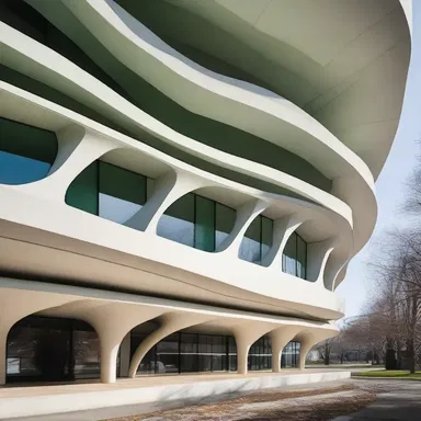 The modernist building featured a stunning antheridiophore-inspired structure, with its unique form and curvature.