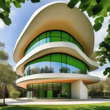 The modernist building featured a stunning antheridiophore-inspired structure, with its unique form and curvature.