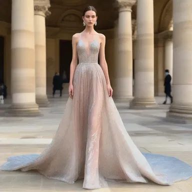 The fashion designer showcased a stunning gown adorned with delicate antheridiophore-shaped sequins, creating an ethereal look.