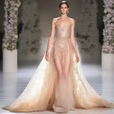The fashion designer showcased a stunning gown adorned with delicate antheridiophore-shaped sequins, creating an ethereal look.