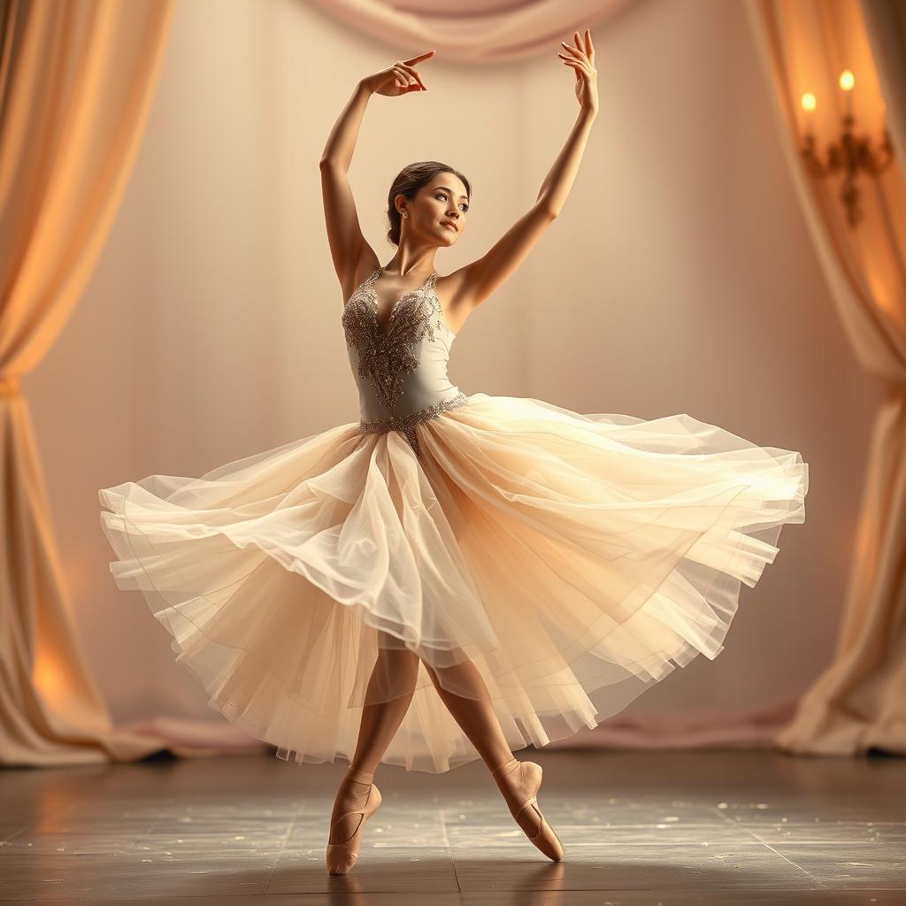 A woman gracefully dancing as a ballerina in a beautiful, flowing tutu