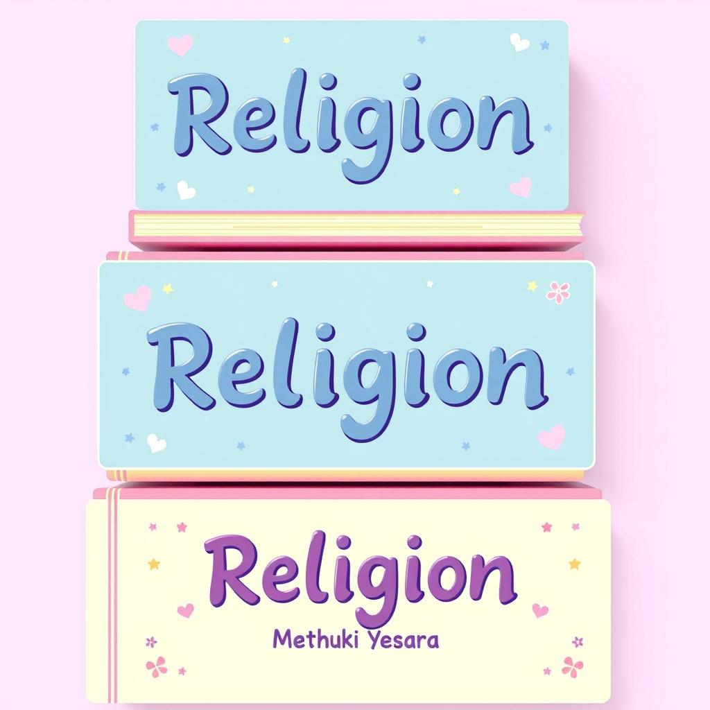 A delightful collection of cute book covers with a theme of 'Religion', creatively stacked at the top of the page