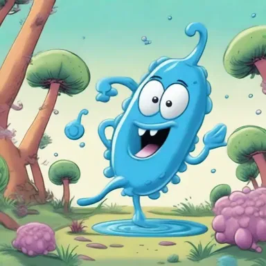 In the whimsical cartoon world, a mischievous character stumbled upon a giant antheridiophore, causing chaos and hilarity to ensue.