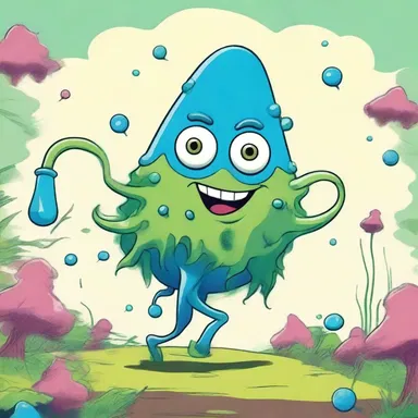 In the whimsical cartoon world, a mischievous character stumbled upon a giant antheridiophore, causing chaos and hilarity to ensue.