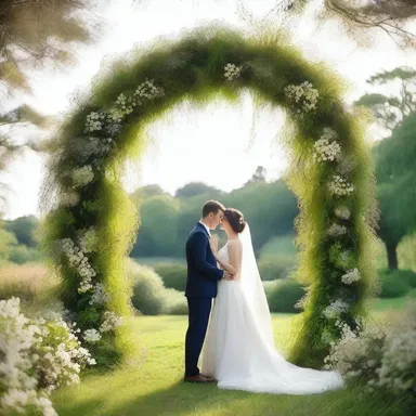 In the enchanting garden, the couple declared their eternal love beneath a magnificent arch made of intertwined antheridiophores.