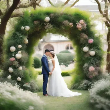 In the enchanting garden, the couple declared their eternal love beneath a magnificent arch made of intertwined antheridiophores.