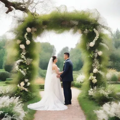 In the enchanting garden, the couple declared their eternal love beneath a magnificent arch made of intertwined antheridiophores.