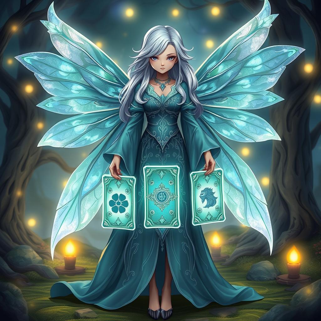 A magical and fairy-like character known as The Silent Merchant, standing in a whimsical forest setting