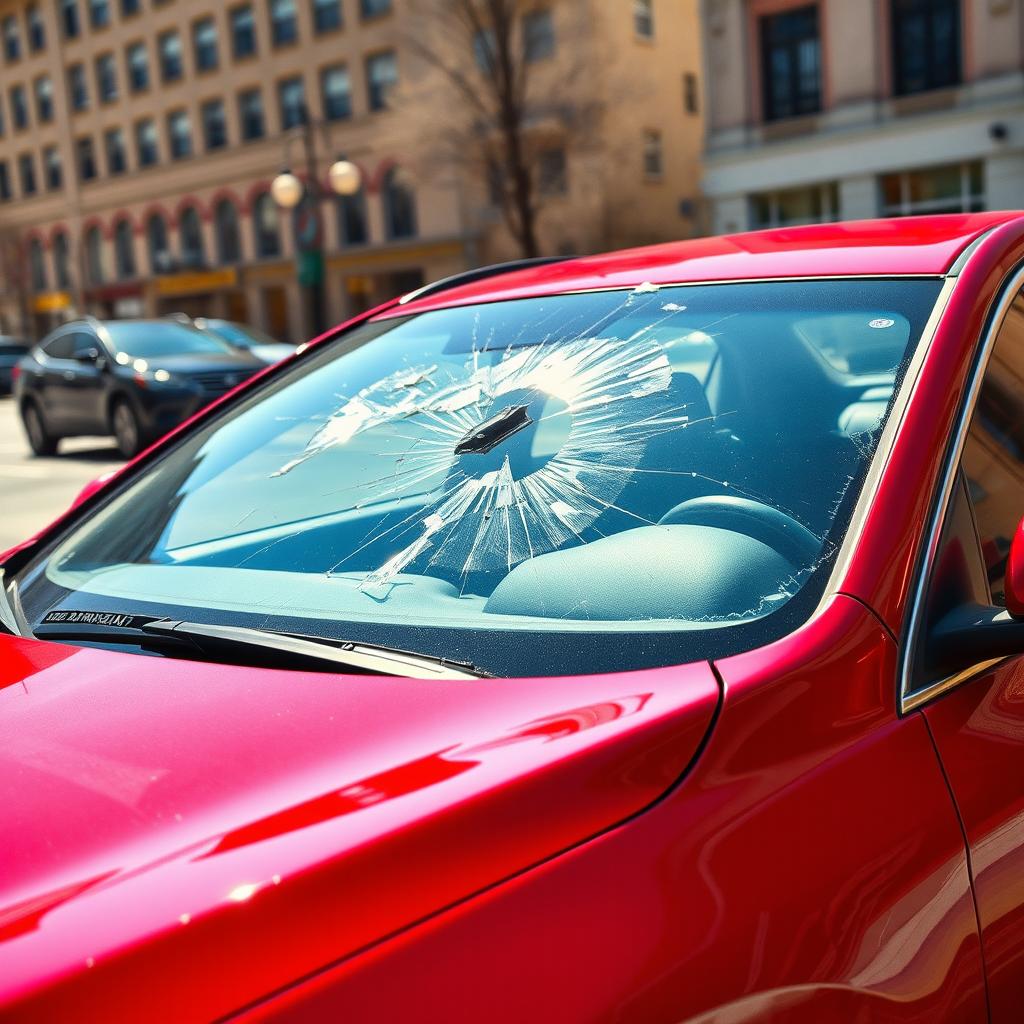 A realistic image of a car with a broken windshield