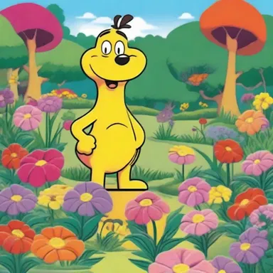 In the cartoon, the comedic character used anthesis to transform a dreary landscape into a vibrant and colorful garden.