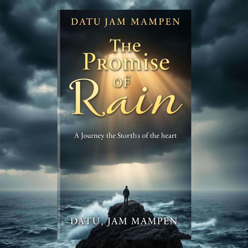 An evocative book cover design for 'The Promise of Rain: A Journey Through the Storms of the Heart' by Datu Jam Mampen