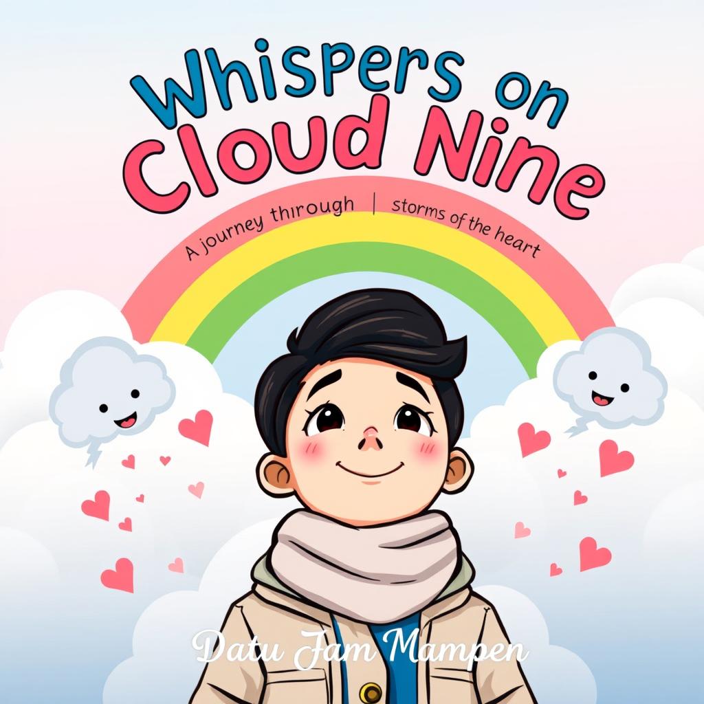 A colorful book cover for "Whispers on Cloud Nine: A Journey Through Storms of the Heart" by Datu Jam Mampen
