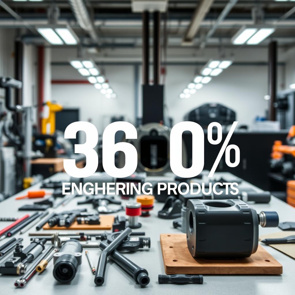 A professional image featuring a sleek and modern design, showcasing various engineering products in a well-lit workspace