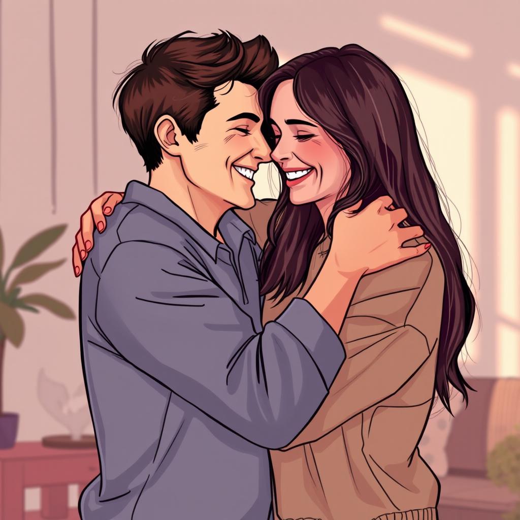 A warm and loving embrace, depicting an intimate moment between two people