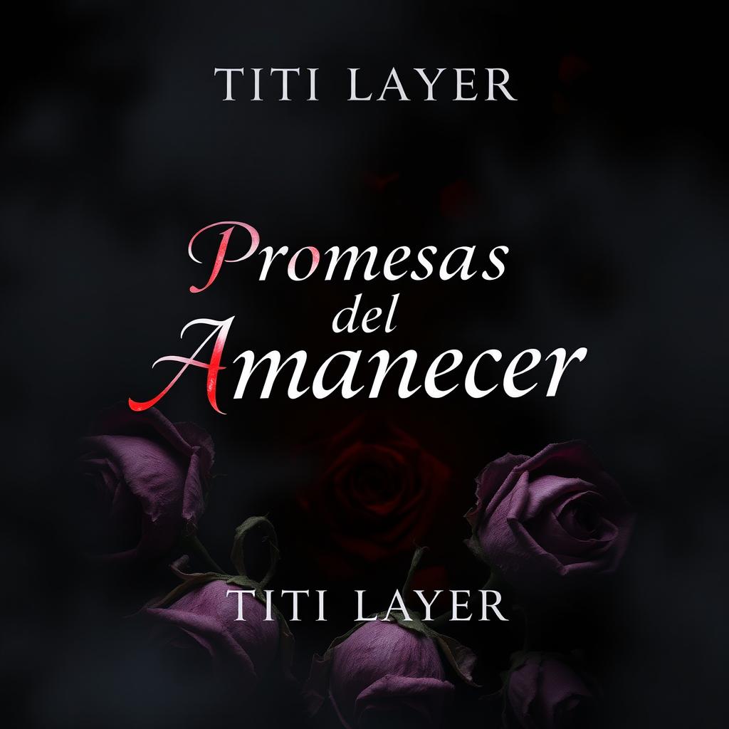 A mysterious and enchanting book cover for a romance novel titled "Promesas del Amanecer" by "Titi Layer"