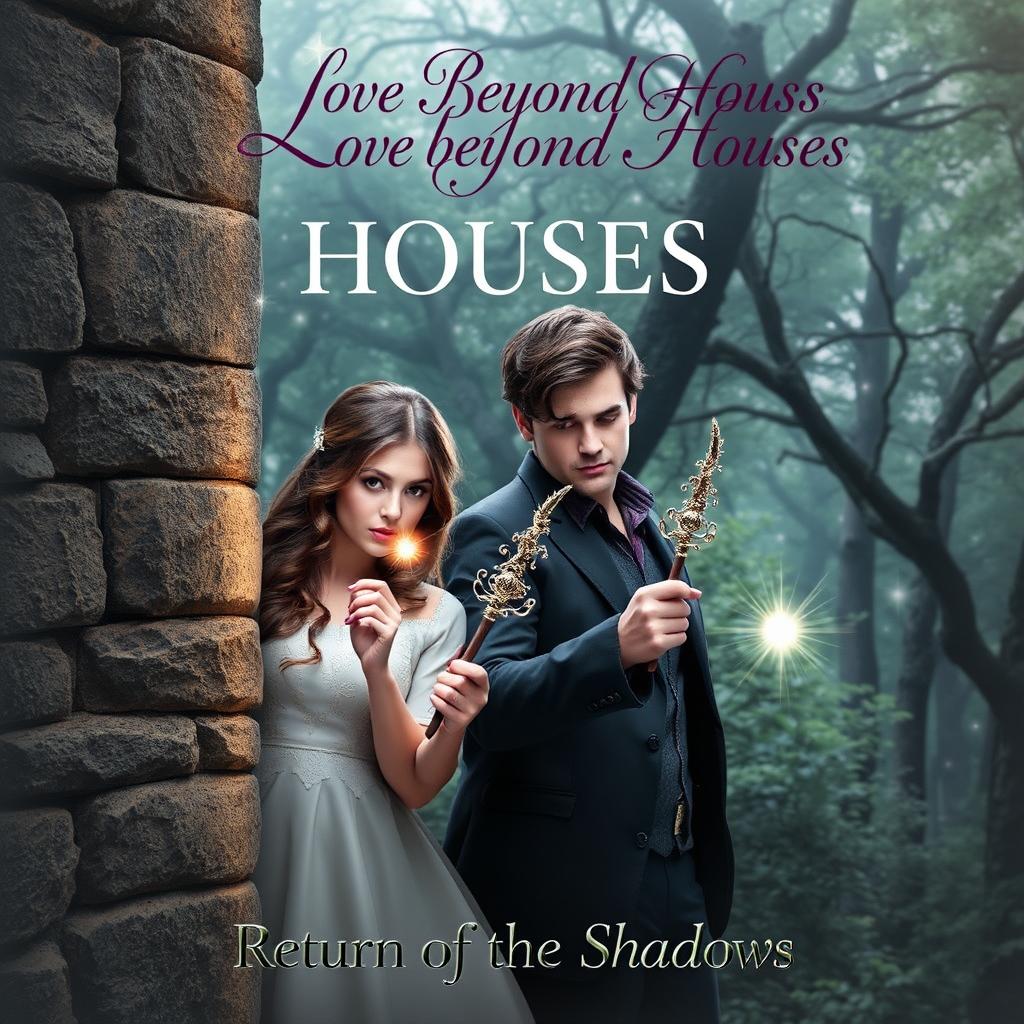 A romantic and mystical book cover for 'A Love Beyond Houses: Return of the Shadows