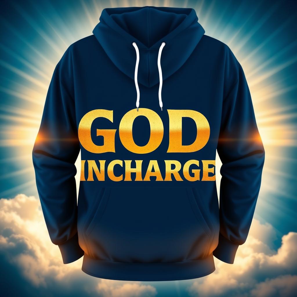 A striking hoodie design featuring the bold phrase "God In Charge" prominently displayed in an inspiring and powerful font