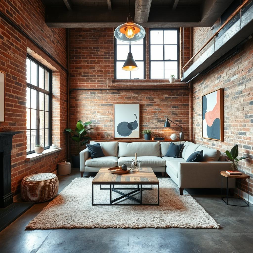 A small modern industrial-style living room designed for comfort and style