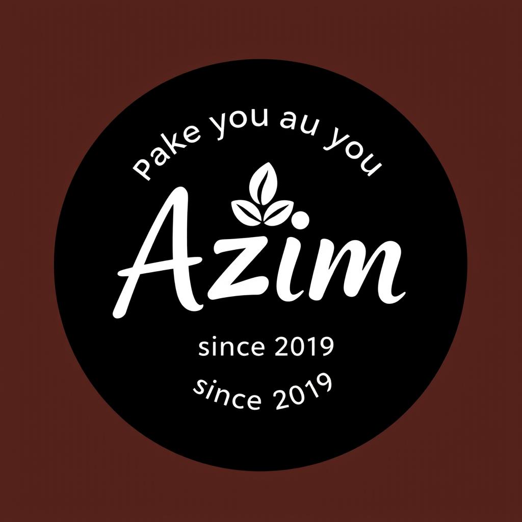 A minimalist round black logo for a cafe featuring the title "Azim" creatively crafted with coffee beans at the center of the logo