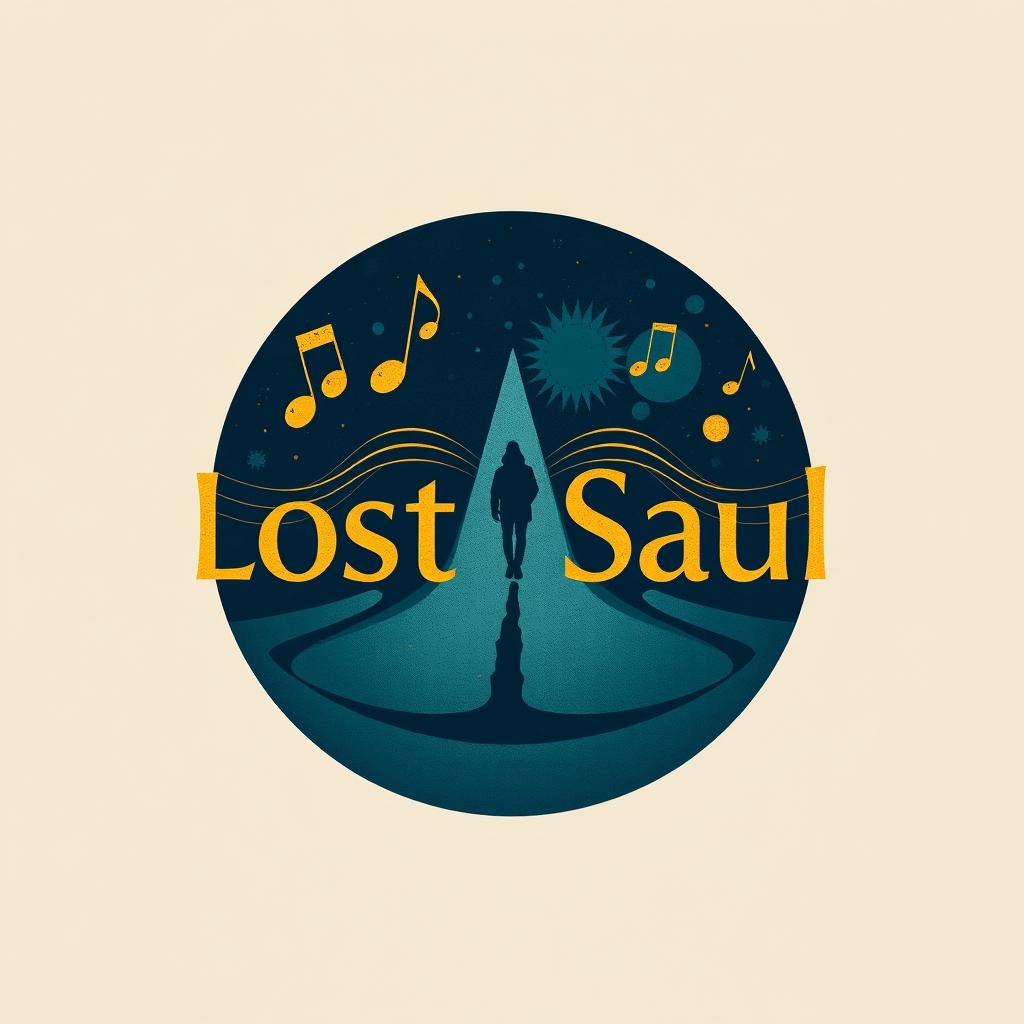 A logo design inspired by 'Lost Saul' music, featuring an abstract and modern aesthetic that conveys a sense of mystery and exploration