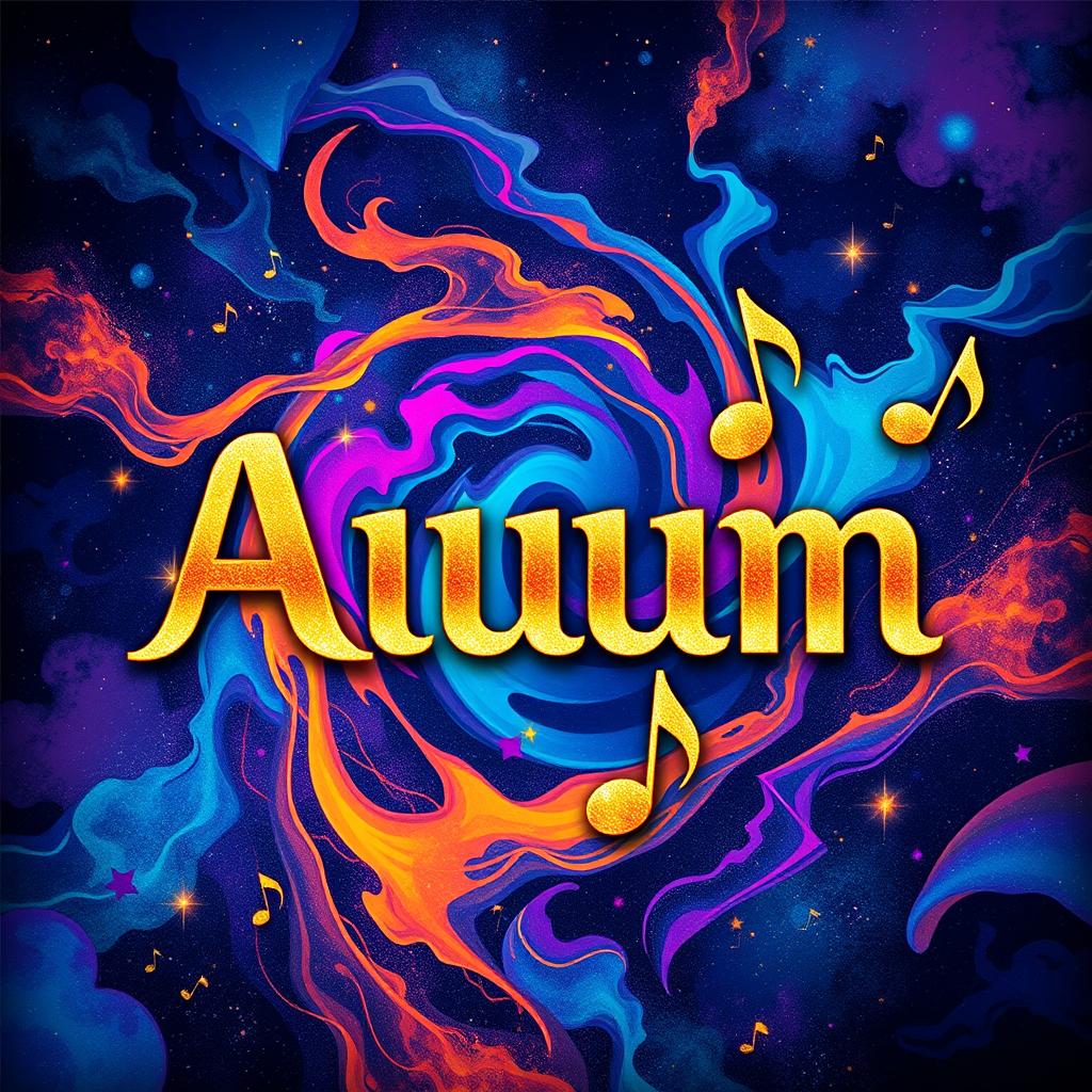 A striking album cover design featuring an abstract, colorful swirl of vibrant shapes and patterns