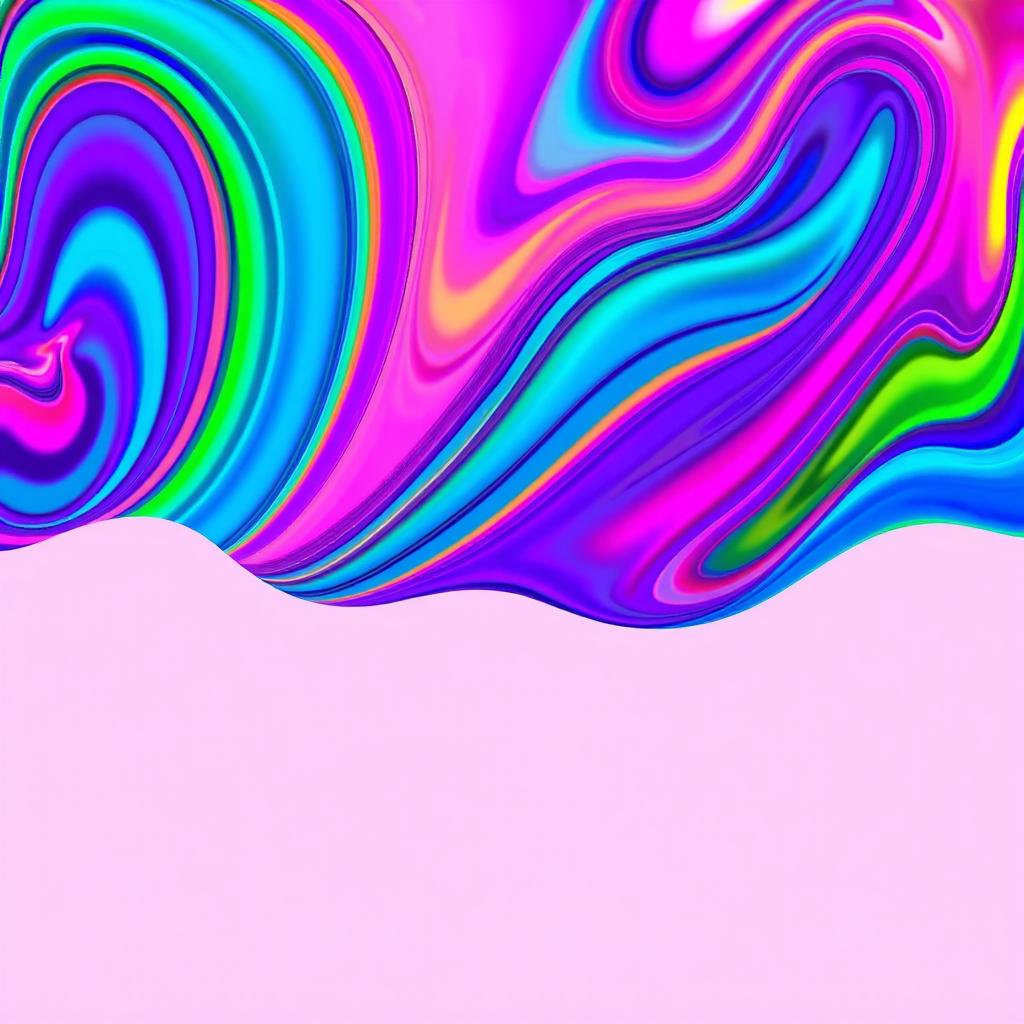 An abstract design featuring vibrant colors and flowing shapes, creating a mesmerizing visual effect that dominates the upper section of the image, filling the entire area from the top edge to the middle, evoking a sense of dynamic movement