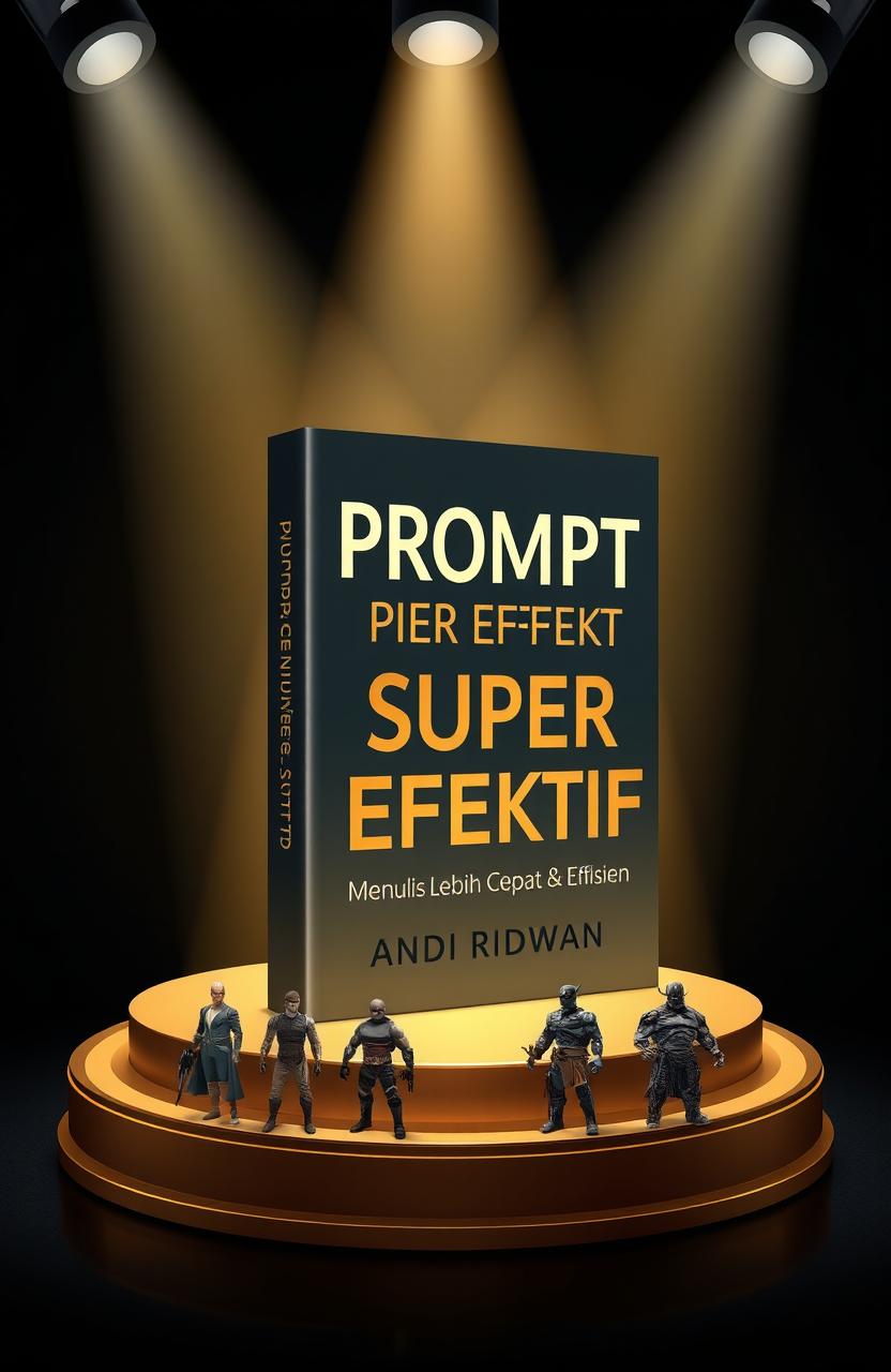 A book cover design for the title 'PROMPT SUPER EFEKTIF: Menulis Lebih Cepat & Efisien', featuring a sophisticated and elegant font that conveys luxury