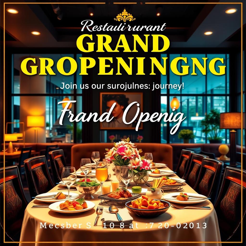 A vibrant and eye-catching poster for a grand opening of a restaurant