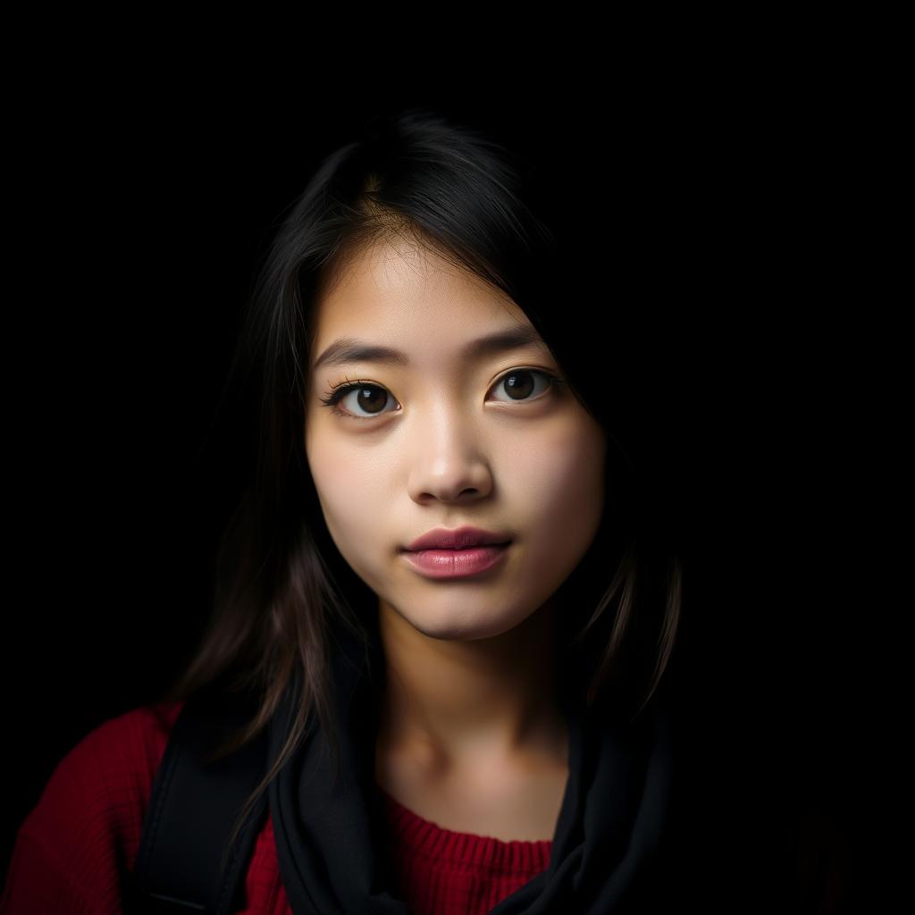 A photo featuring a young woman with an engaging expression, highlighting her features