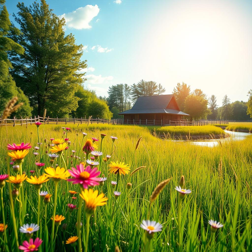 A vibrant Russian summer scene capturing the essence of nature's beauty in full bloom