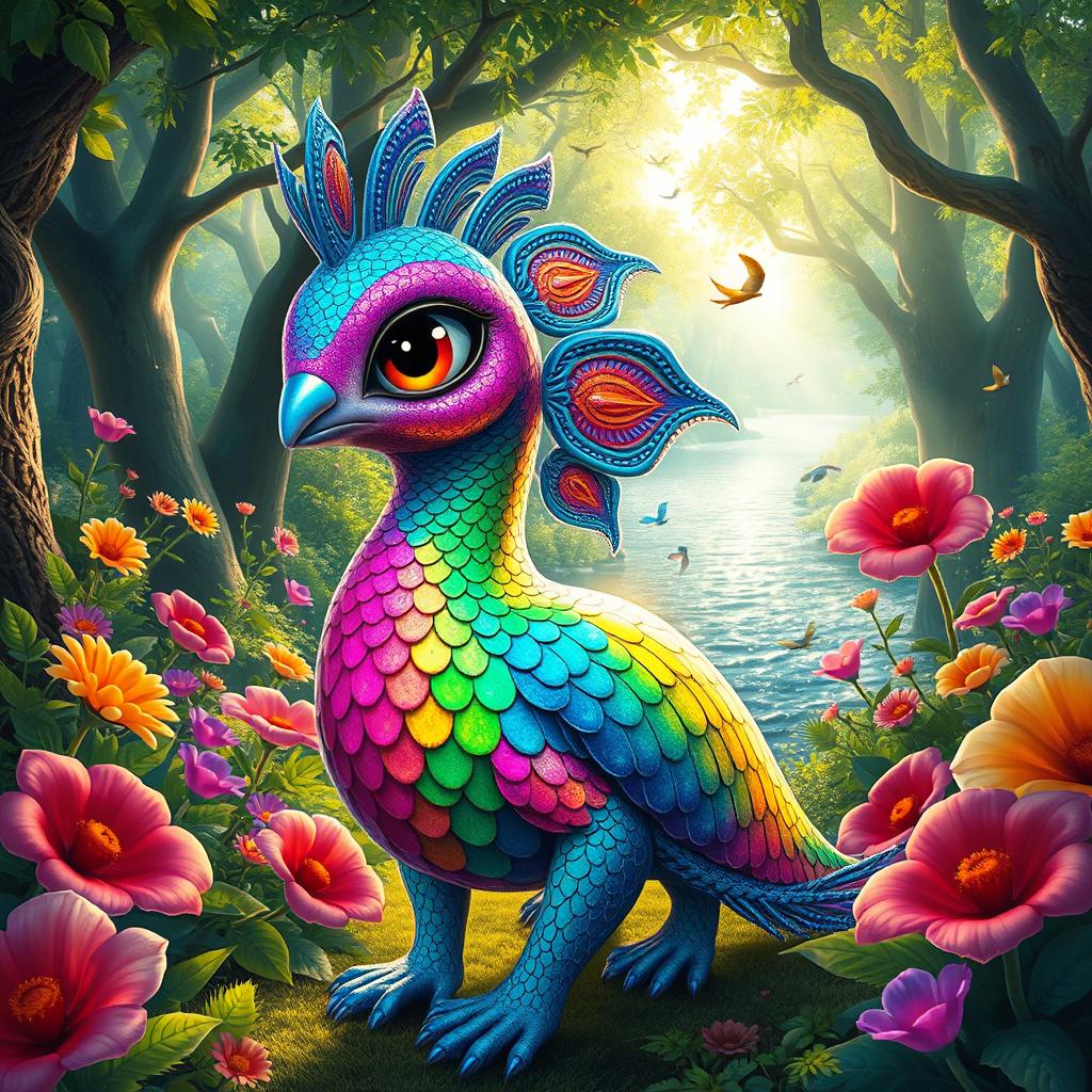 An artistic representation of the mythical creature called Picuramadek, featuring a colorful and whimsical appearance