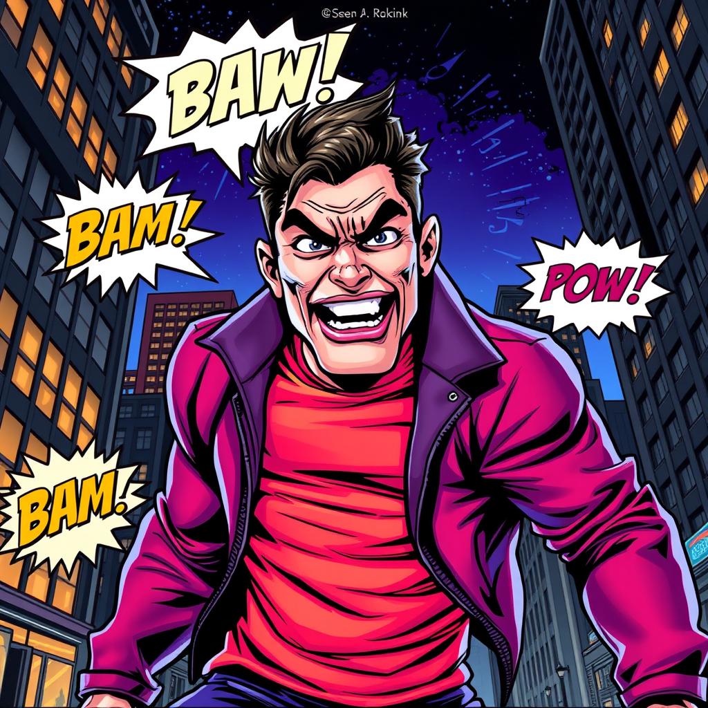 A vibrant comic book style illustration based on a given photo, featuring bold lines, dynamic shading, and a colorful palette