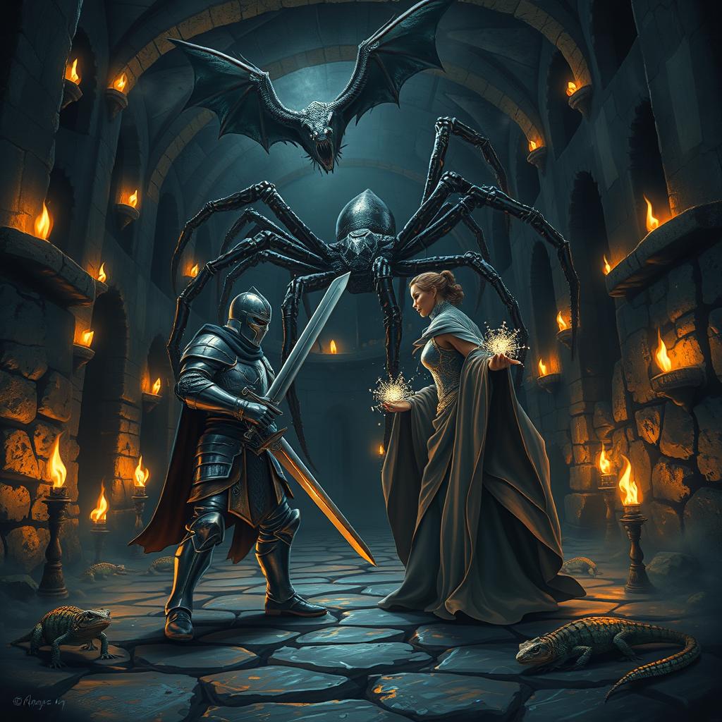 A dark and mystical labyrinth filled with intricate stone walls and flickering torches