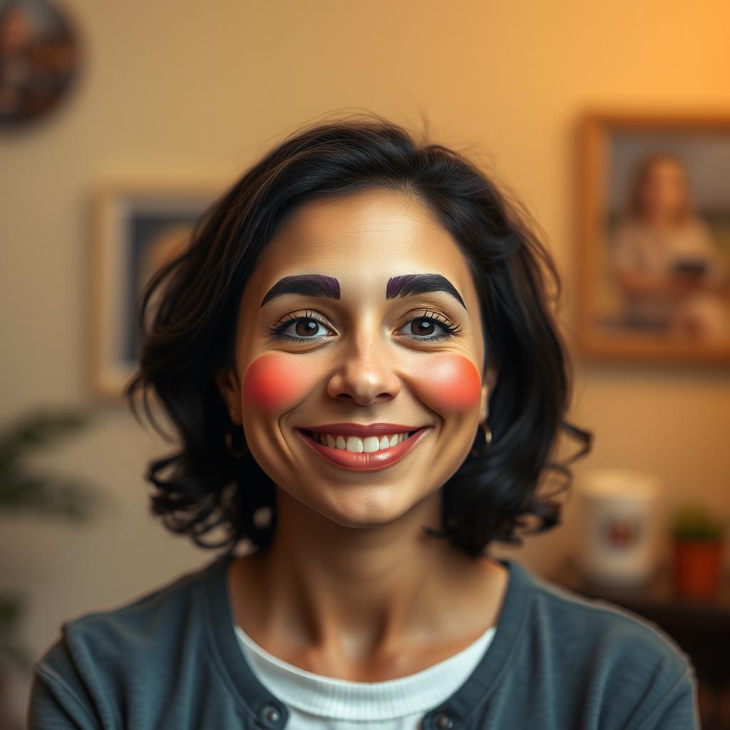 A portrait photograph where a person's face has been replaced with a creative interpretation, featuring an artistic and vibrant design