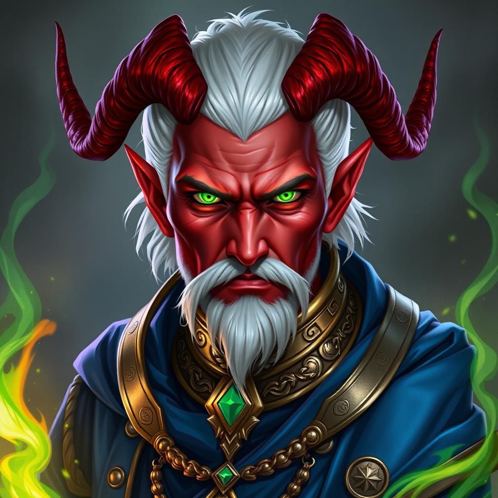 A character portrait of a Tiefling sorcerer exuding nobility