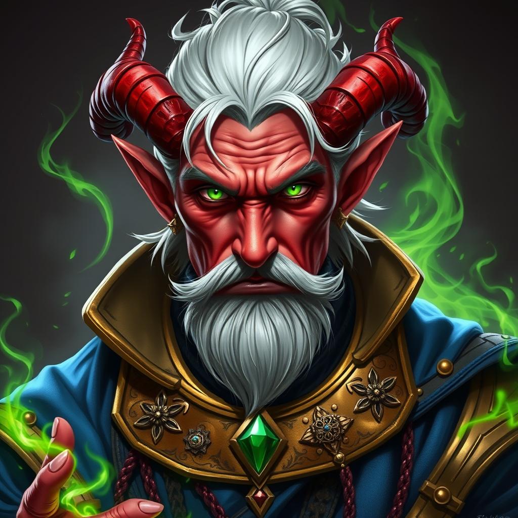 A character portrait of a Tiefling sorcerer exuding charisma and power