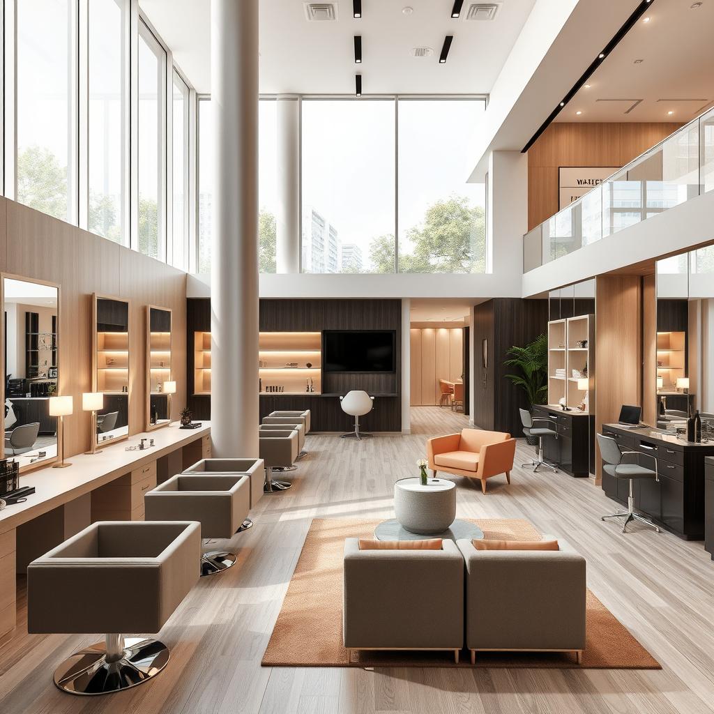 A beauty salon interior showcasing a spacious layout of 60 square meters