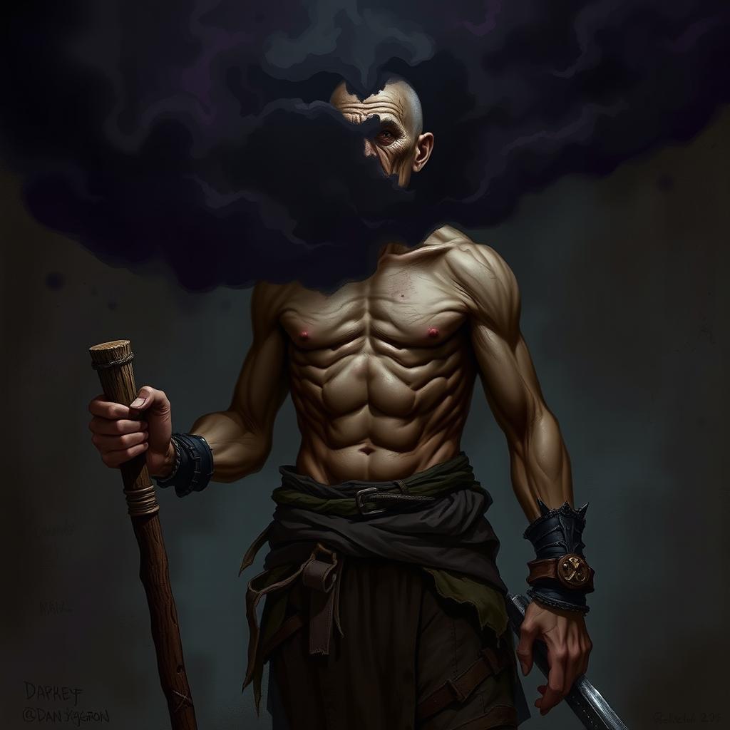 A gaunt human male character in tattered clothing, embodying the dark and gothic art style of Darkest Dungeon