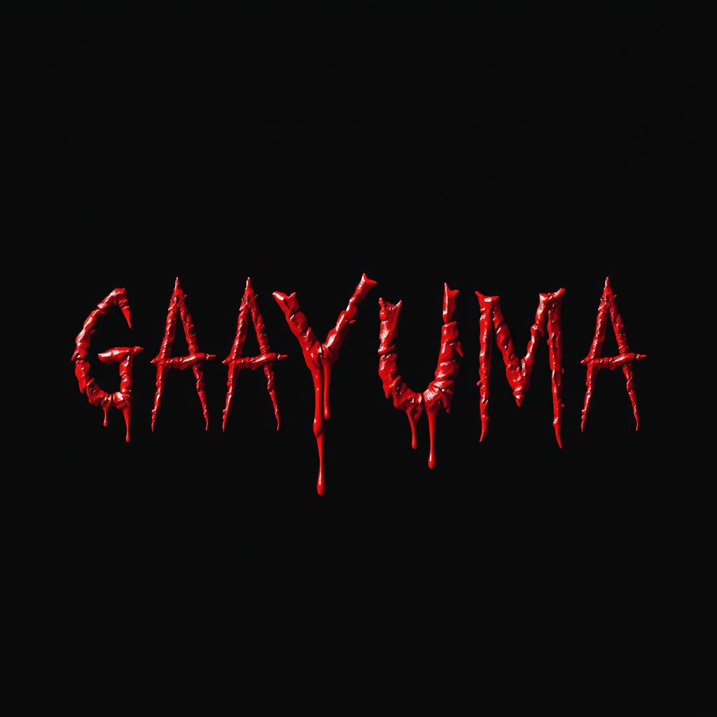 A text image featuring the word 'GAYUMA' designed with a horror film aesthetic