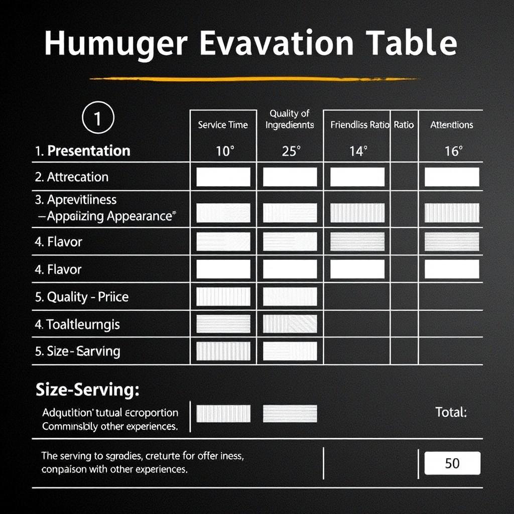 A detailed and attractive evaluation table for assessing hamburgers