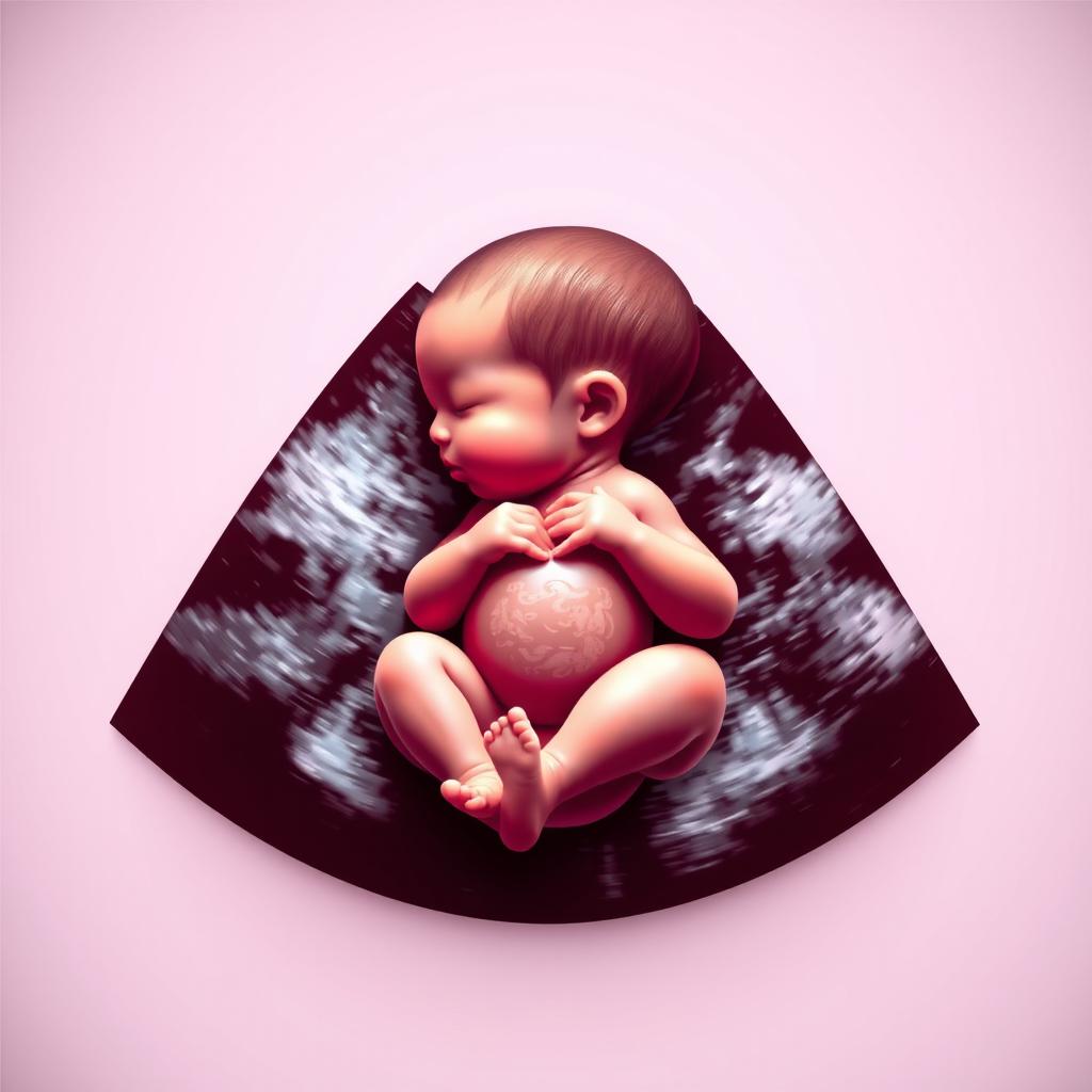 A colorful and detailed ultrasound scan of an Asian newborn baby