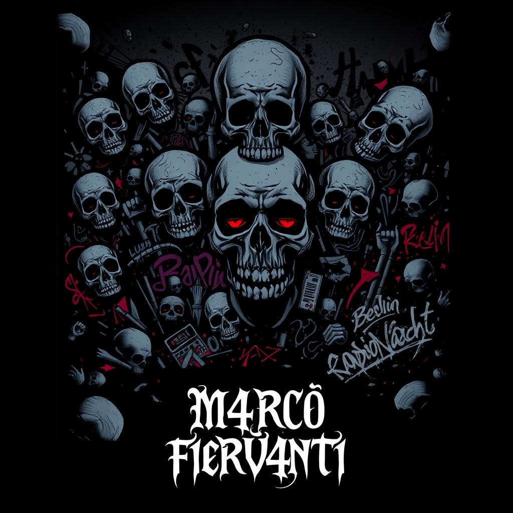 A hauntingly dark, macabre punk style graphic for a DJ set, featuring the text 'M4RCØ F1ØR4V4NT1' in intricate gothic lettering at the bottom