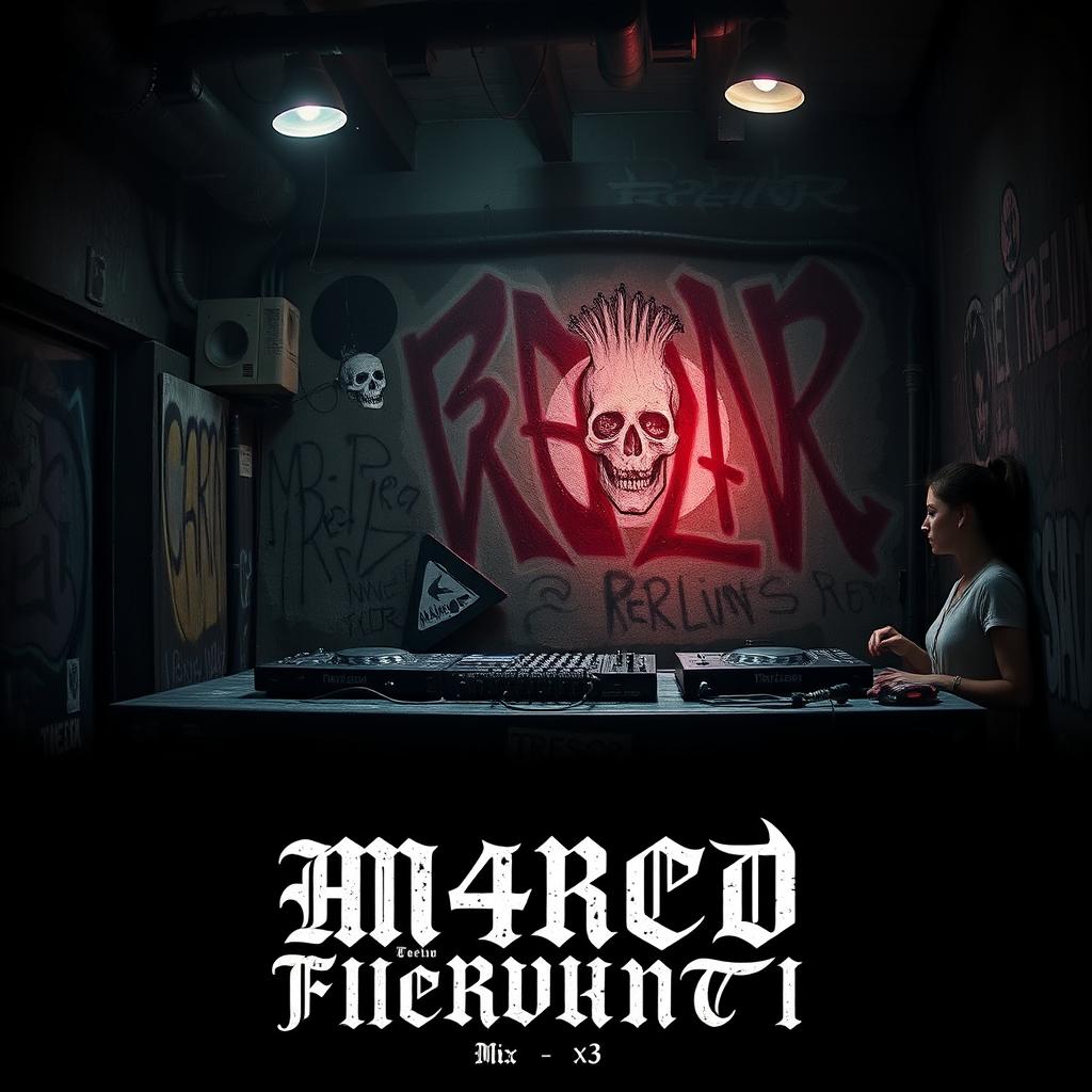 A raw, edgy punk-themed image for a DJ set, infused with macabre and dark vibes