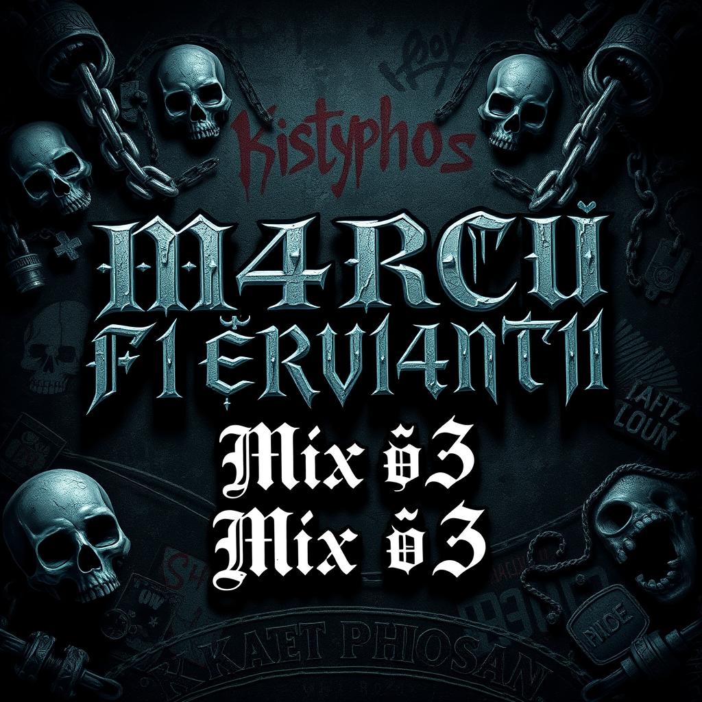 A macabre punk-inspired image featuring dark and edgy elements, with the bold text 'M4RCØ F1ØR4V4NT1' styled in intricate Gothic font at the center
