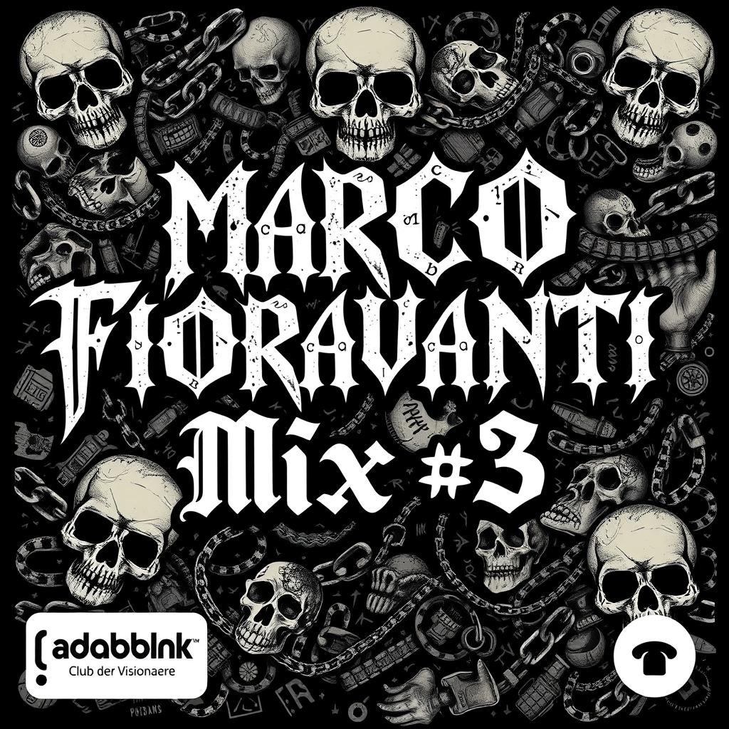 A macabre punk-inspired image bursting with edgy and dark elements, featuring the bold text 'MARCO FIORAVANTI' in an elaborate Gothic font prominently displayed