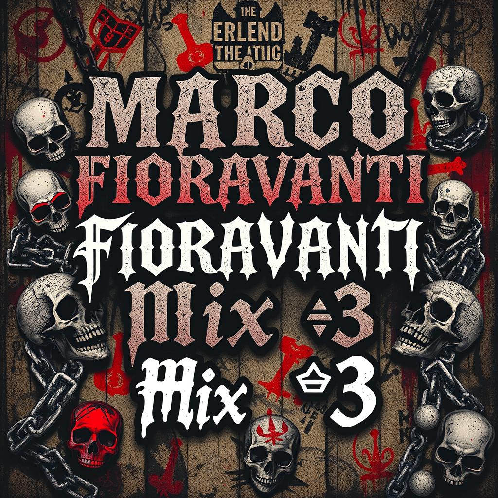 A hard-hitting macabre punk-inspired image featuring bold text 'MARCO FIORAVANTI' in an elaborate Gothic font, prominently displayed at the top