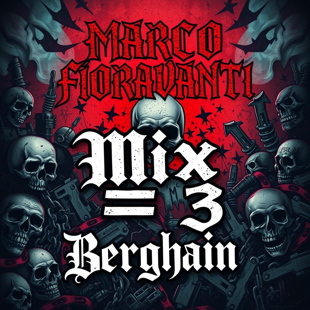A striking macabre punk-inspired image with dark, edgy visuals, prominently featuring the bold text 'MARCO FIORAVANTI' in an elaborate Gothic font at the top