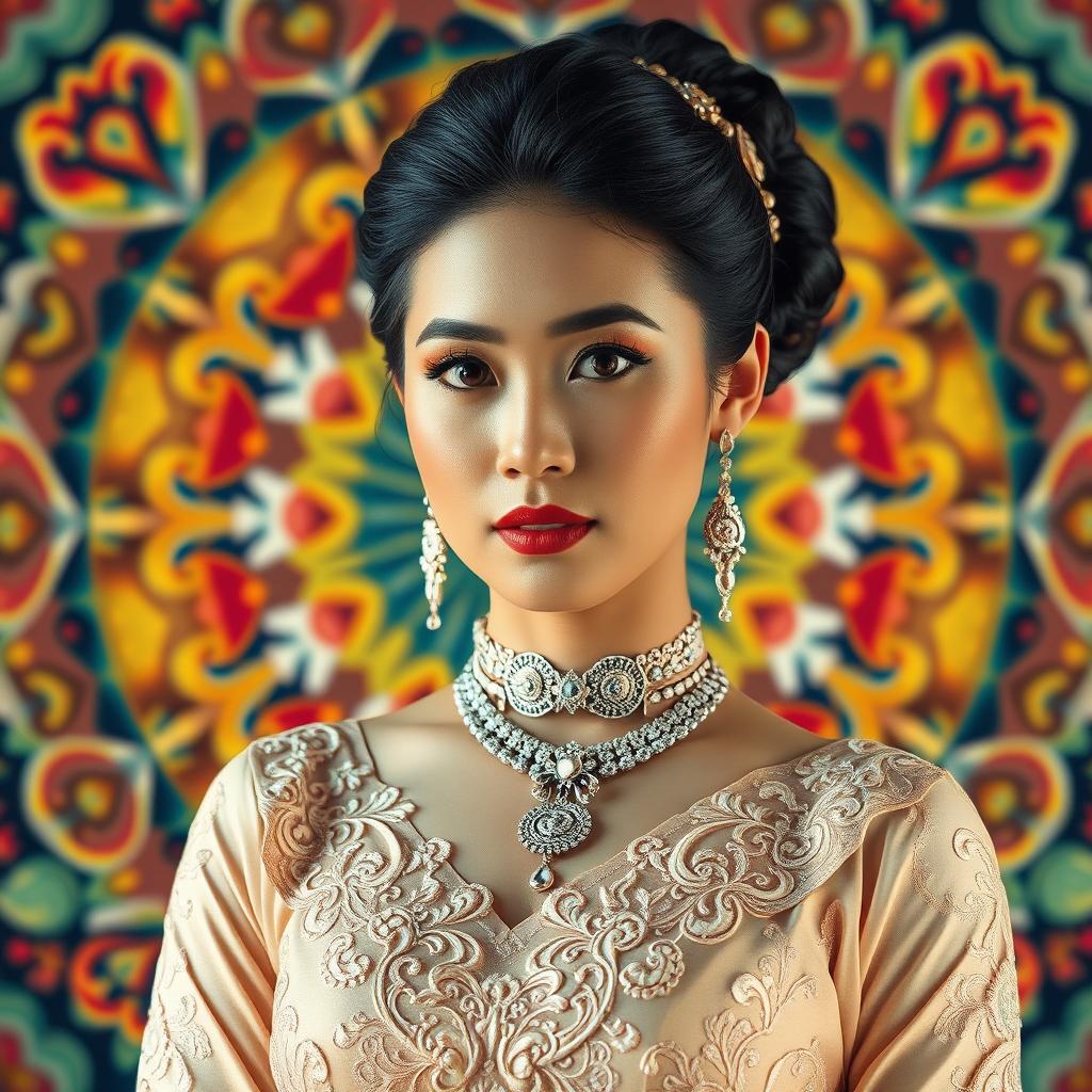 A stunning portrayal of a traditional Filipino woman dressed in exquisite wedding attire, showcasing intricate embroidery and delicate fabrics