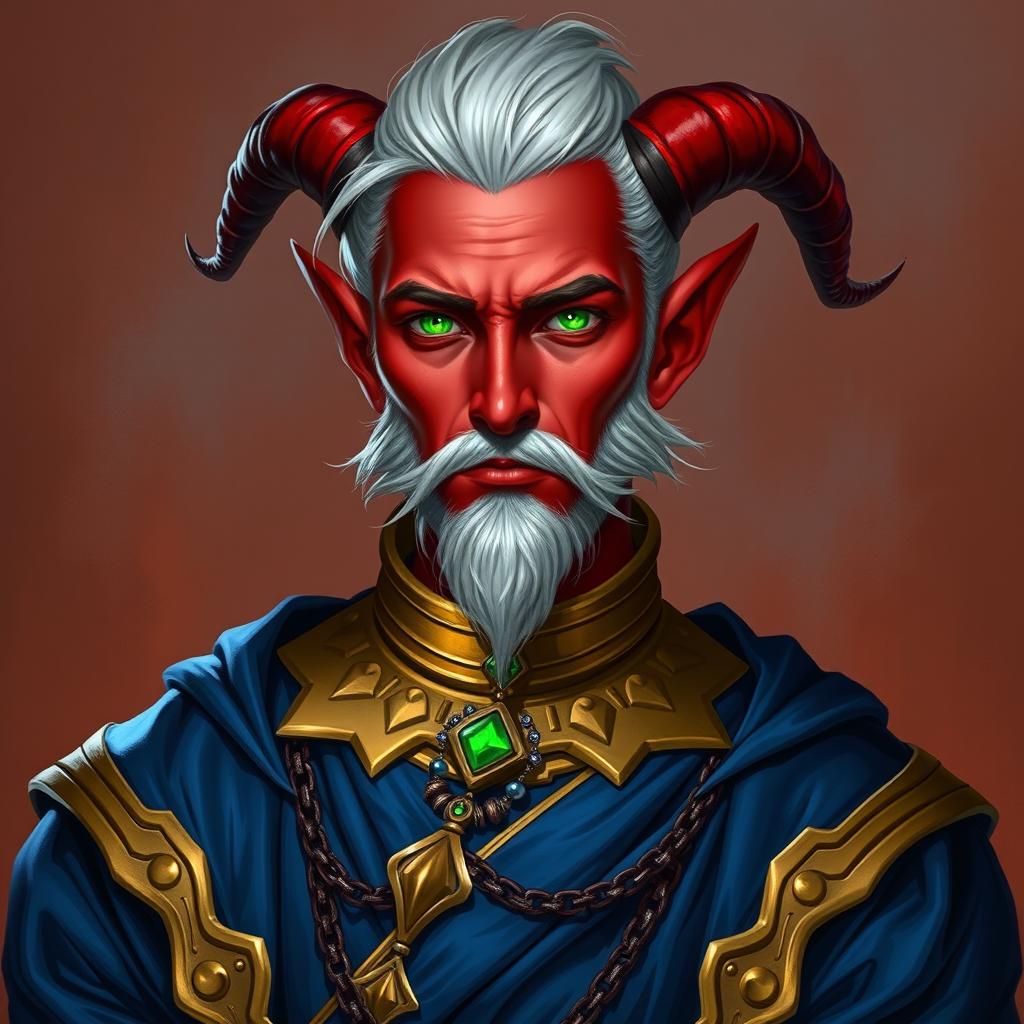 A character portrait of a Tiefling sorcerer with a striking appearance